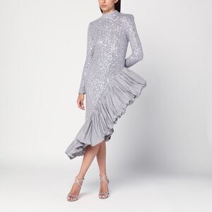 Rotate Birger Christensen Asymmetrical Silver Dress With Sequins Women